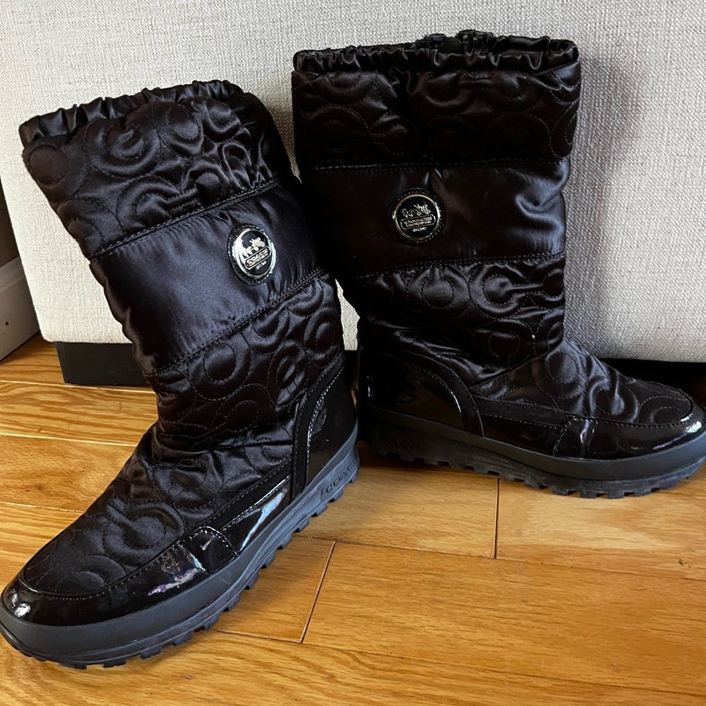 Coach Drexel quilted chocolate brown winter boots